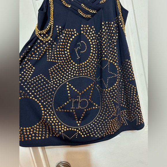 NWT RARE TO FIND roccobarocco gold studded sleeveless top size 6 - Picture 3 of 10